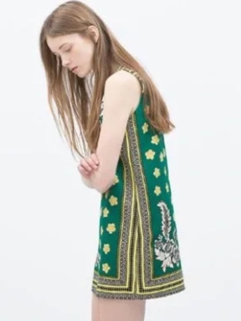 Zara Trafaluc Green Floral Pattern Sleeveless Shift Sundress Size XS - Picture 2 of 7